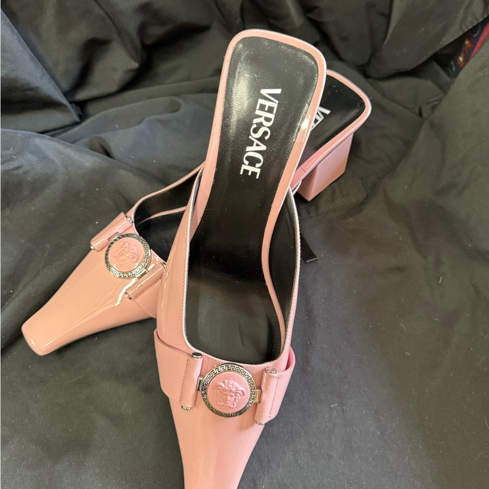 Versace Pink High Heel Heels with Gold Accent